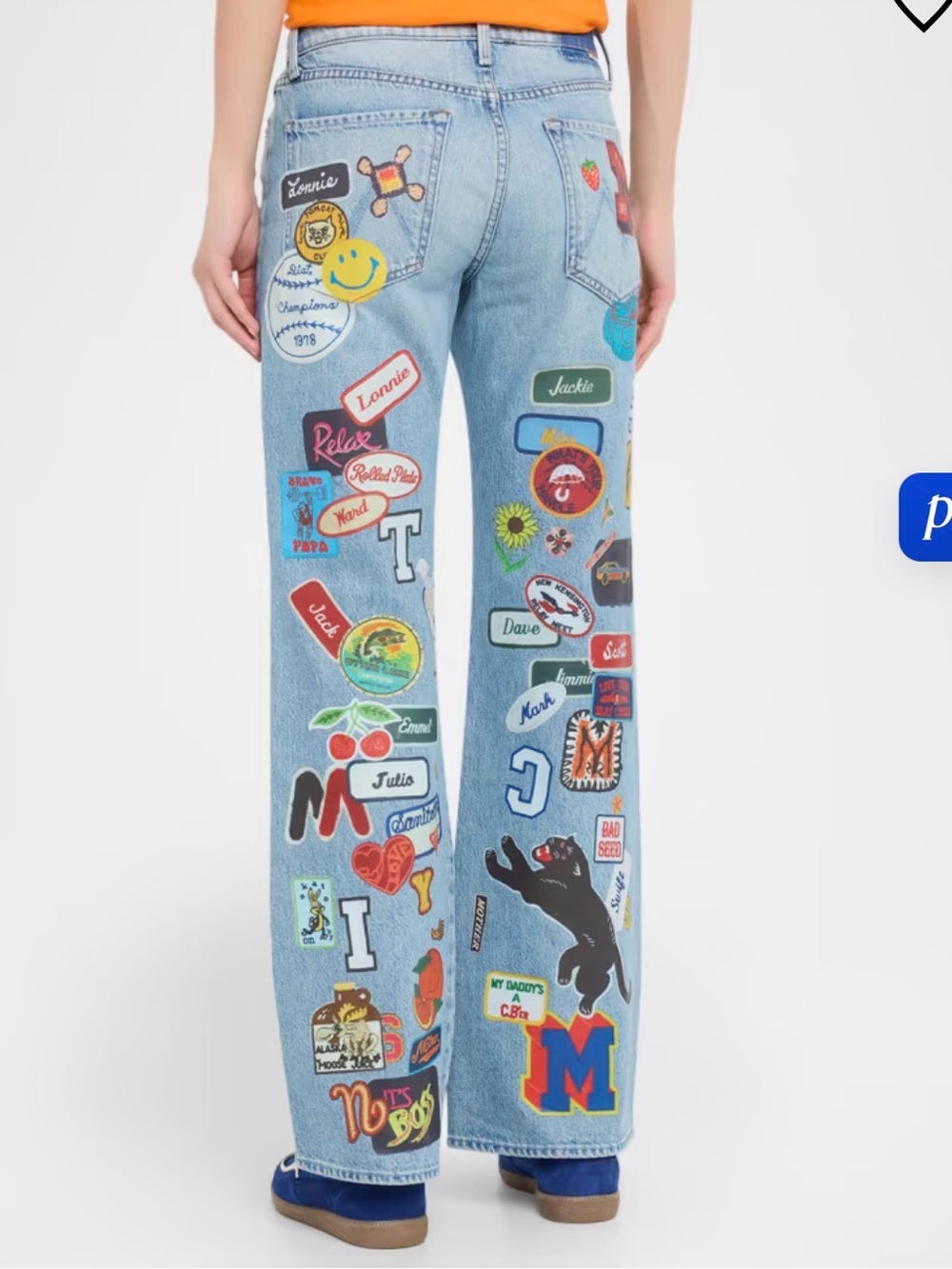 MOTHER Light Blue Straight-Leg Jeans with Colorful Patchwork